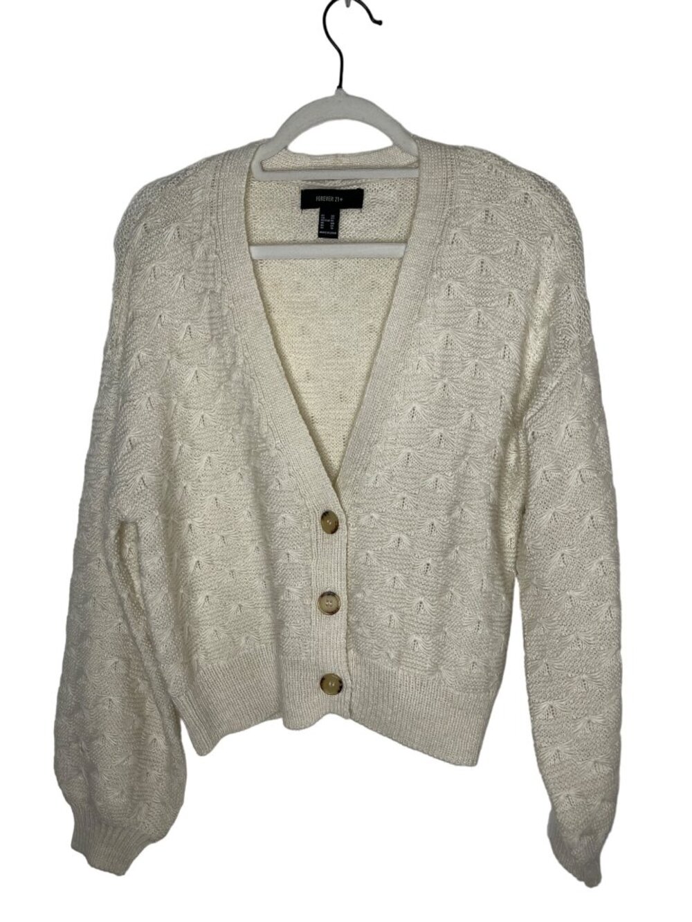 Forever 21 Plus Cardigan 0X Cream Puff Sleeve Button Front Cottagecore Cozy